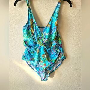 Ralph Laure Colorful Plaid Women's One Pieces swimsuit Beach Vacation size L